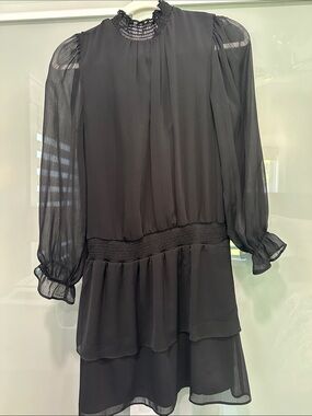 Express Black Long-Sleeve Tiered Mini Dress